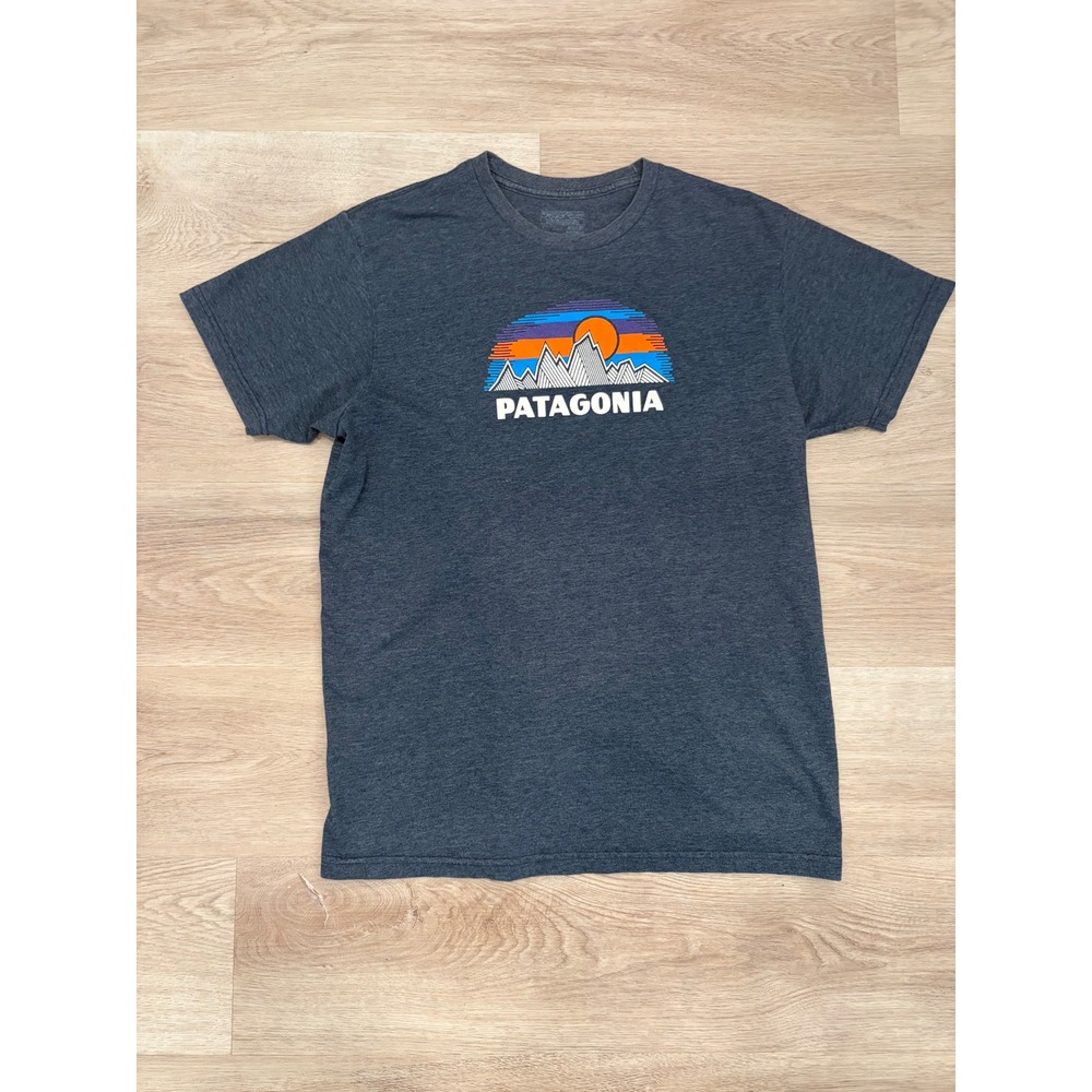 Patagonia Mens M l Gray Mountain Sunset Graphic T-Shirt Organic Cotton Blend